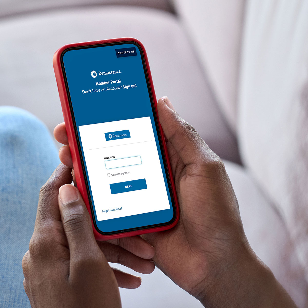 Mobile phone displaying the Member Portal